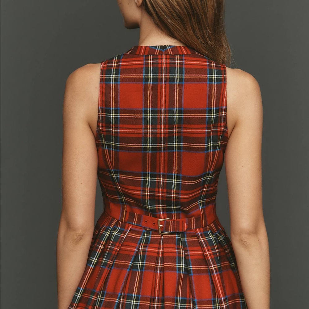Anthropologie MAEVE Waisted Zip-Front Sleeveless Top In Red Plaid Small NEW NWT - Picture 9 of 9